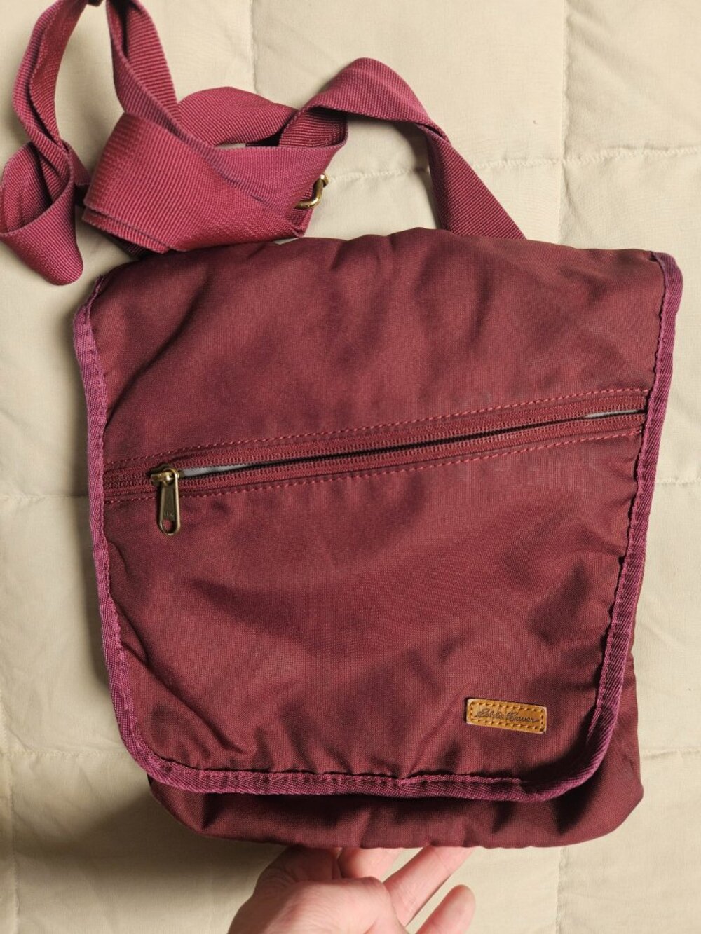 Eddie Bauer Messenger Bag Crossbody Burgundy Maroon Canvas